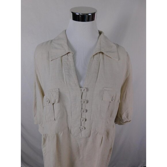 Lane Bryant Shirt Womens 18/20 Beige Linen Blend Tunic 3/4 Sleeve Plus Size - Picture 2 of 12